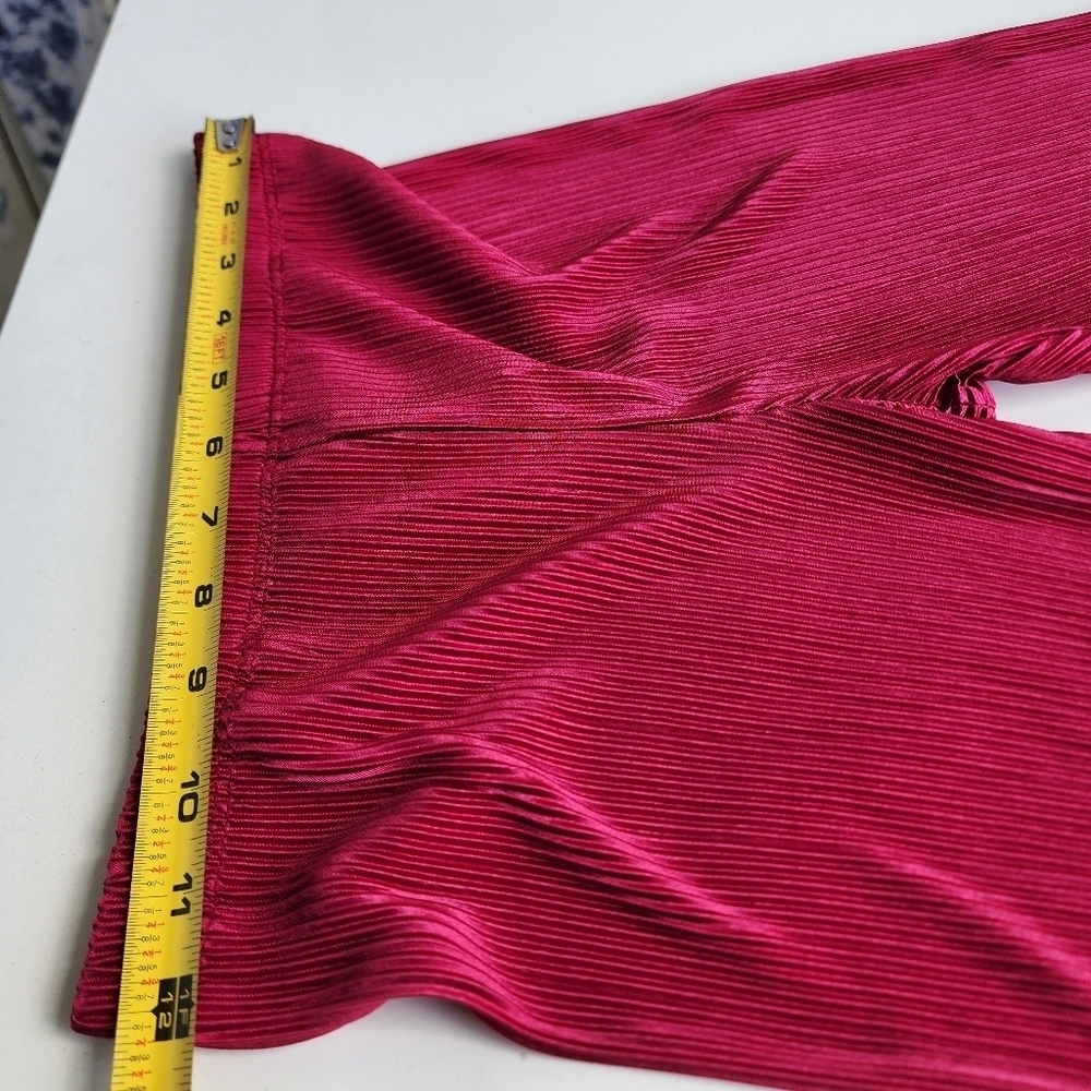 Nicole Miller Womens Ribbed Satin 2pc Set Pants Sleveless Top Hot Pink Sz XS - Picture 12 of 15